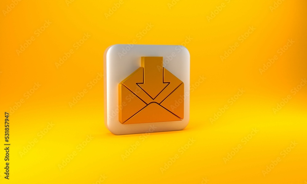 Gold Envelope icon isolated on yellow background. Received message concept. New, email incoming mess