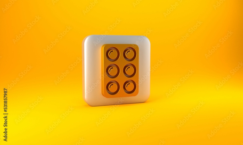 Gold Watercolor paints in box icon isolated on yellow background. Silver square button. 3D render il