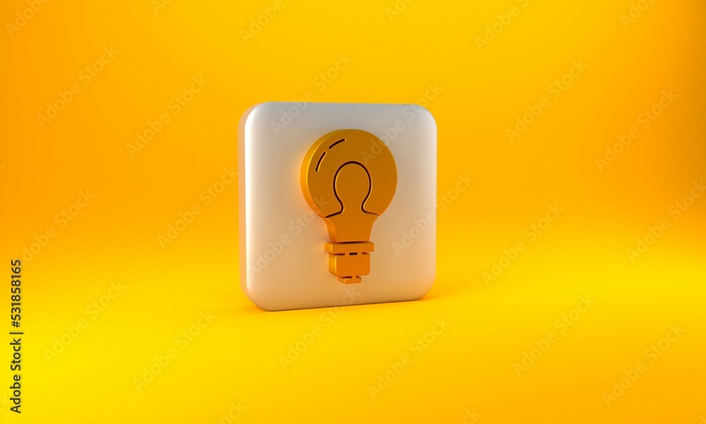 Gold Light bulb with concept of idea icon isolated on yellow background. Energy and idea symbol. Ins