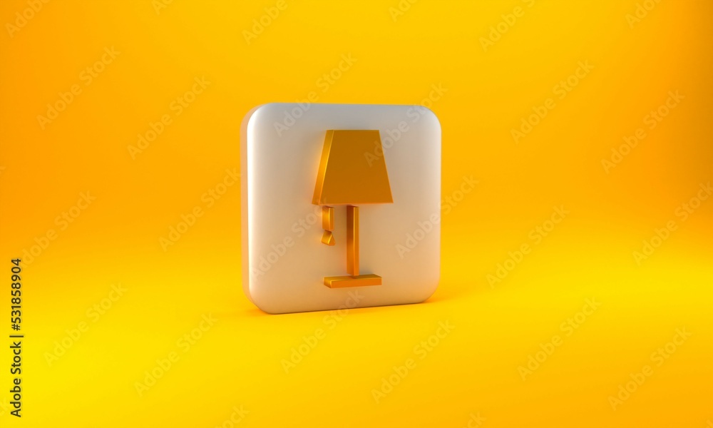 Gold Table lamp icon isolated on yellow background. Silver square button. 3D render illustration