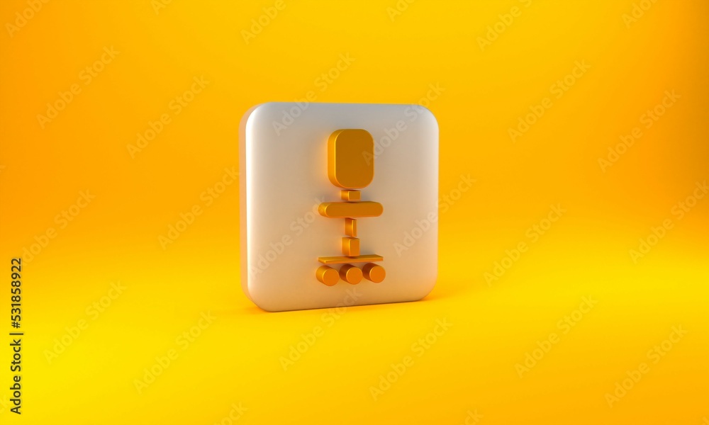 Gold Office chair icon isolated on yellow background. Silver square button. 3D render illustration