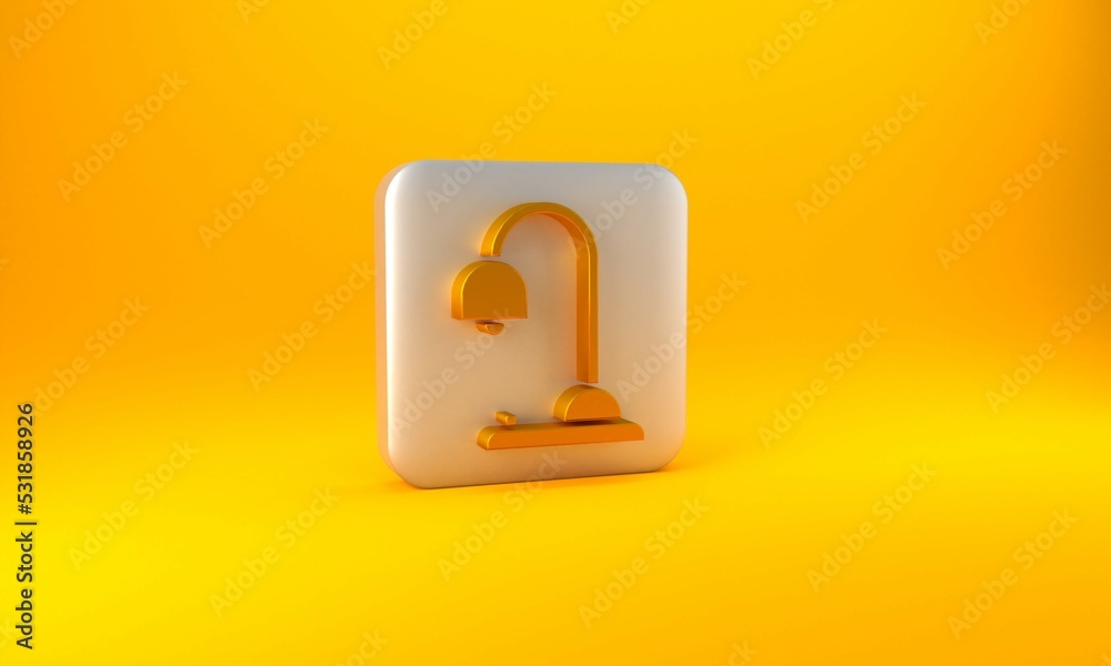 Gold Table lamp icon isolated on yellow background. Silver square button. 3D render illustration