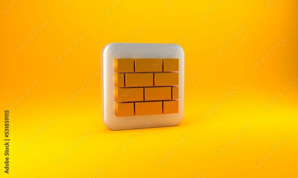 Gold Bricks icon isolated on yellow background. Silver square button. 3D render illustration