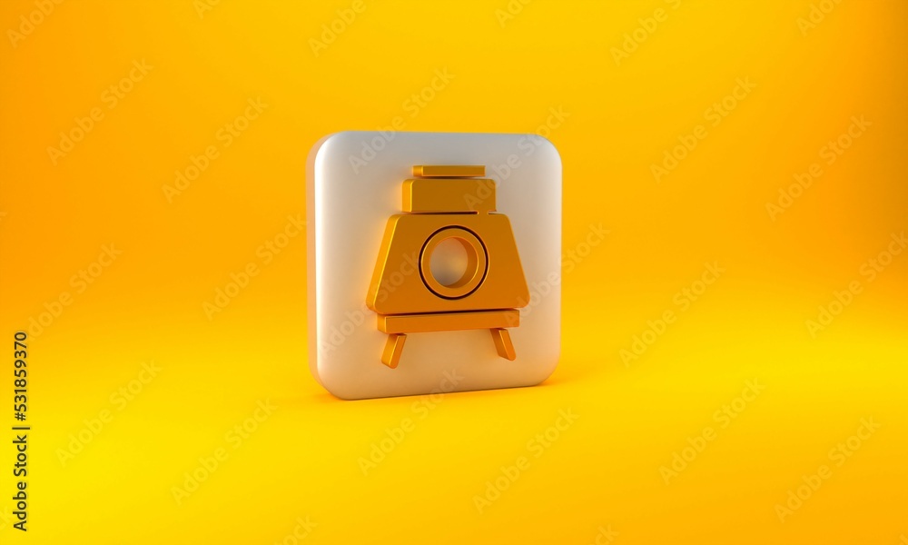 Gold Mars rover icon isolated on yellow background. Space rover. Moonwalker sign. Apparatus for stud