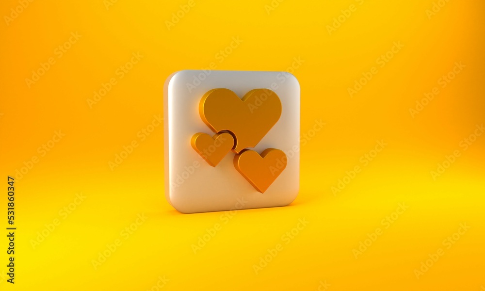 Gold Heart icon isolated on yellow background. Romantic symbol linked, join, passion and wedding. Va