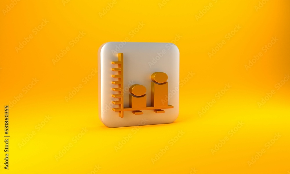 Gold Data analysis icon isolated on yellow background. Silver square button. 3D render illustration