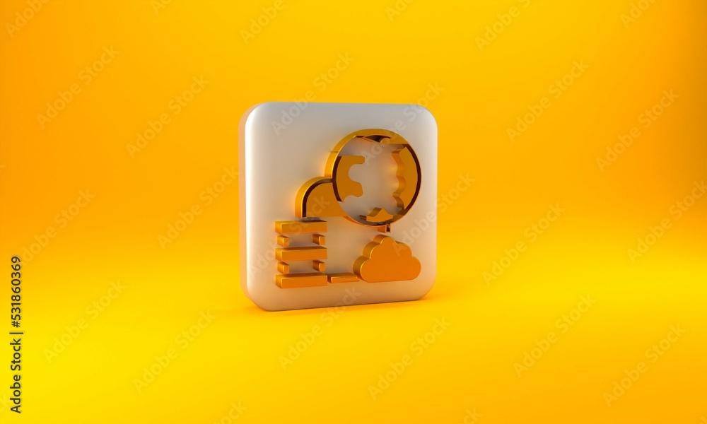 Gold Network cloud connection icon isolated on yellow background. Social technology. Cloud computing