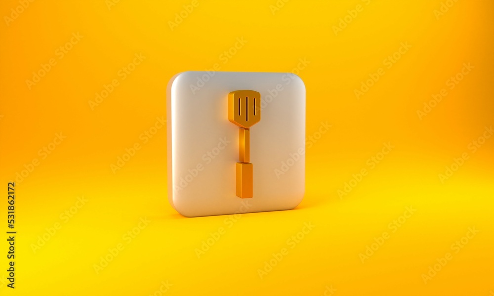 Gold Barbecue spatula icon isolated on yellow background. Kitchen spatula icon. BBQ spatula sign. Ba