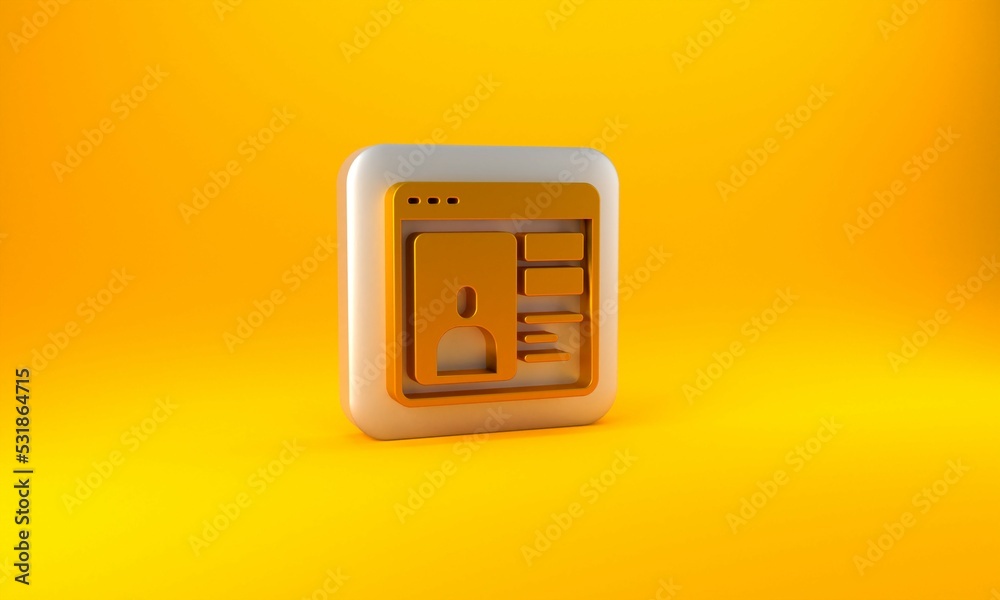 Gold Dating app online laptop concept icon isolated on yellow background. Female male profile flat d