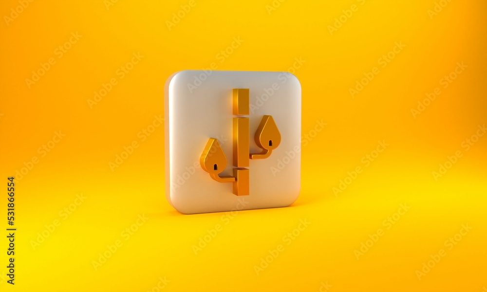 Gold Bamboo icon isolated on yellow background. Silver square button. 3D render illustration