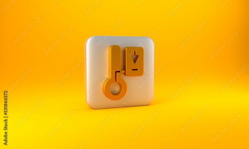 Gold Sauna thermometer icon isolated on yellow background. Sauna and bath equipment. Silver square b