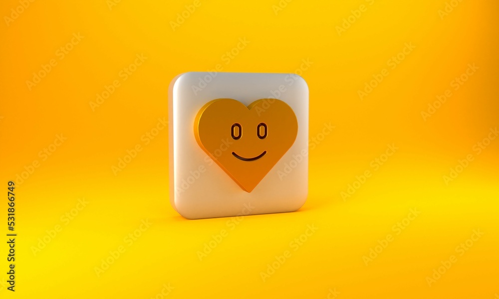 Gold Heart icon isolated on yellow background. Romantic symbol linked, join, passion and wedding. Ha