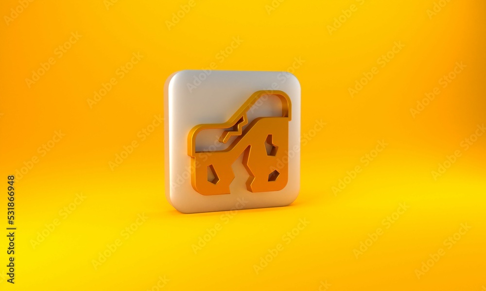 Gold Geological fault icon isolated on yellow background. Structural geology. Silver square button. 