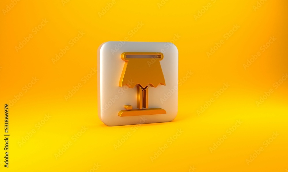 Gold Table lamp icon isolated on yellow background. Silver square button. 3D render illustration