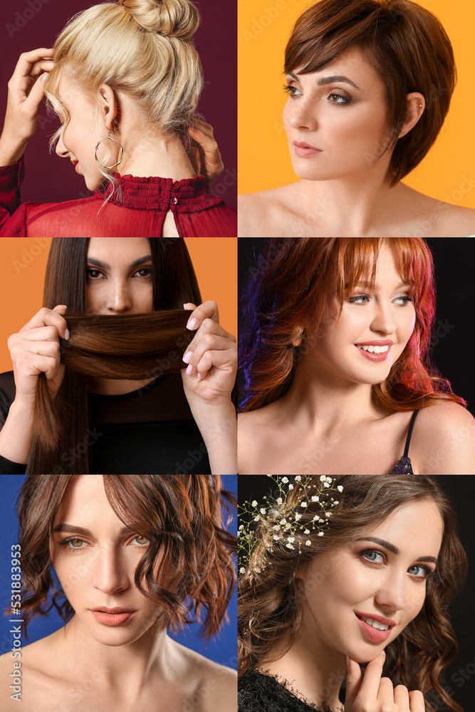 Beauty collage with different stylish hairdos