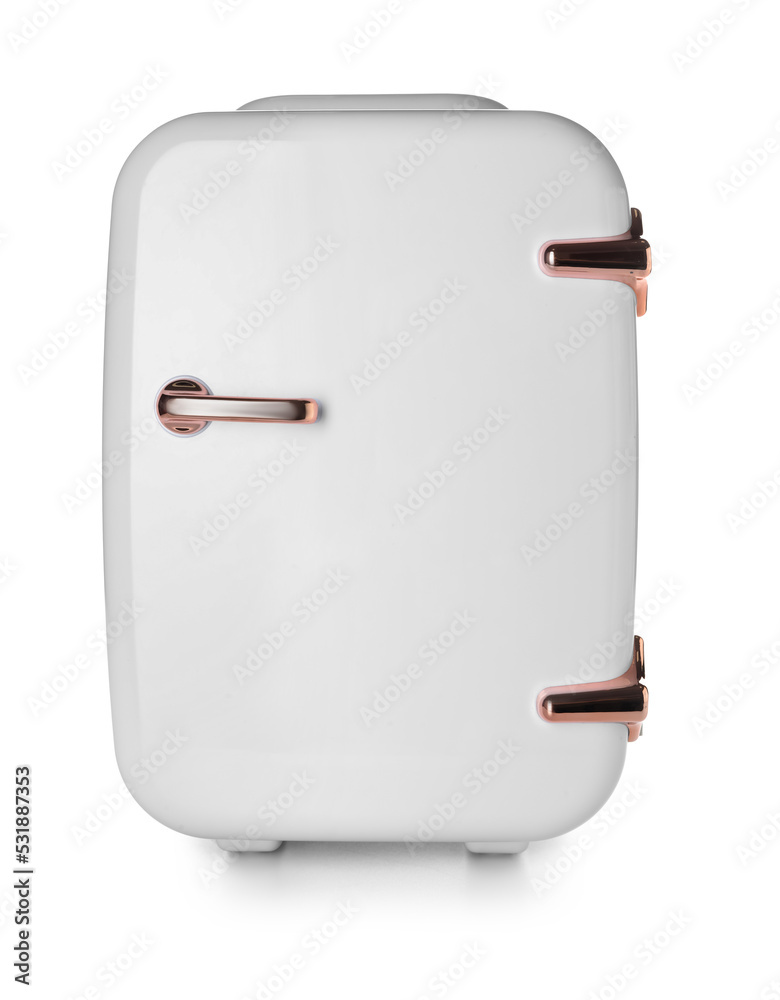 Small cosmetic refrigerator on white background