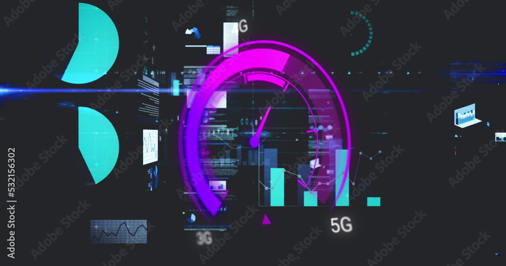 Image of data processing over speedometer