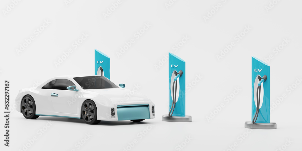 Electric vehicle EV car with Energy Station Charging 3D Rendering