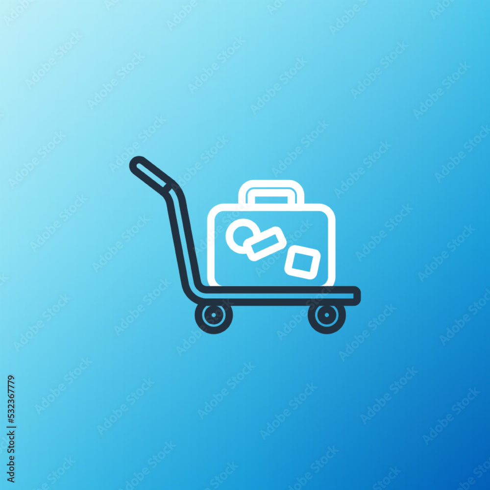 Line Trolley suitcase icon isolated on blue background. Traveling baggage sign. Travel luggage icon.