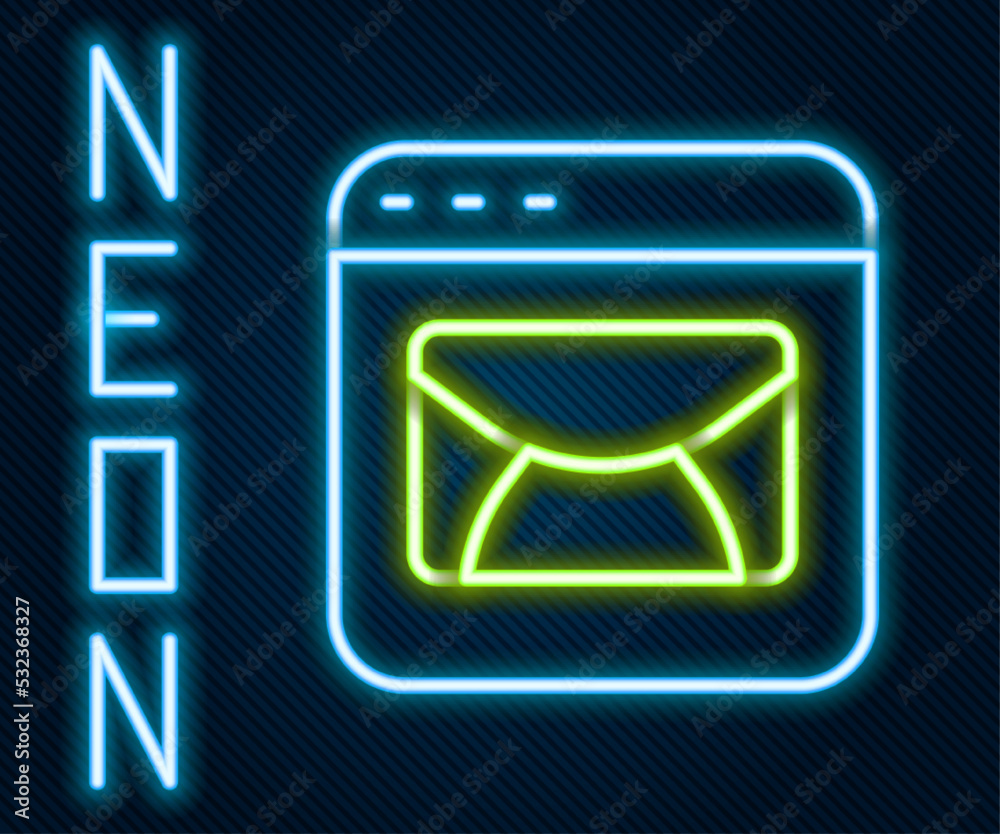 Glowing neon line Mail and e-mail icon isolated on black background. Envelope symbol e-mail. Email m