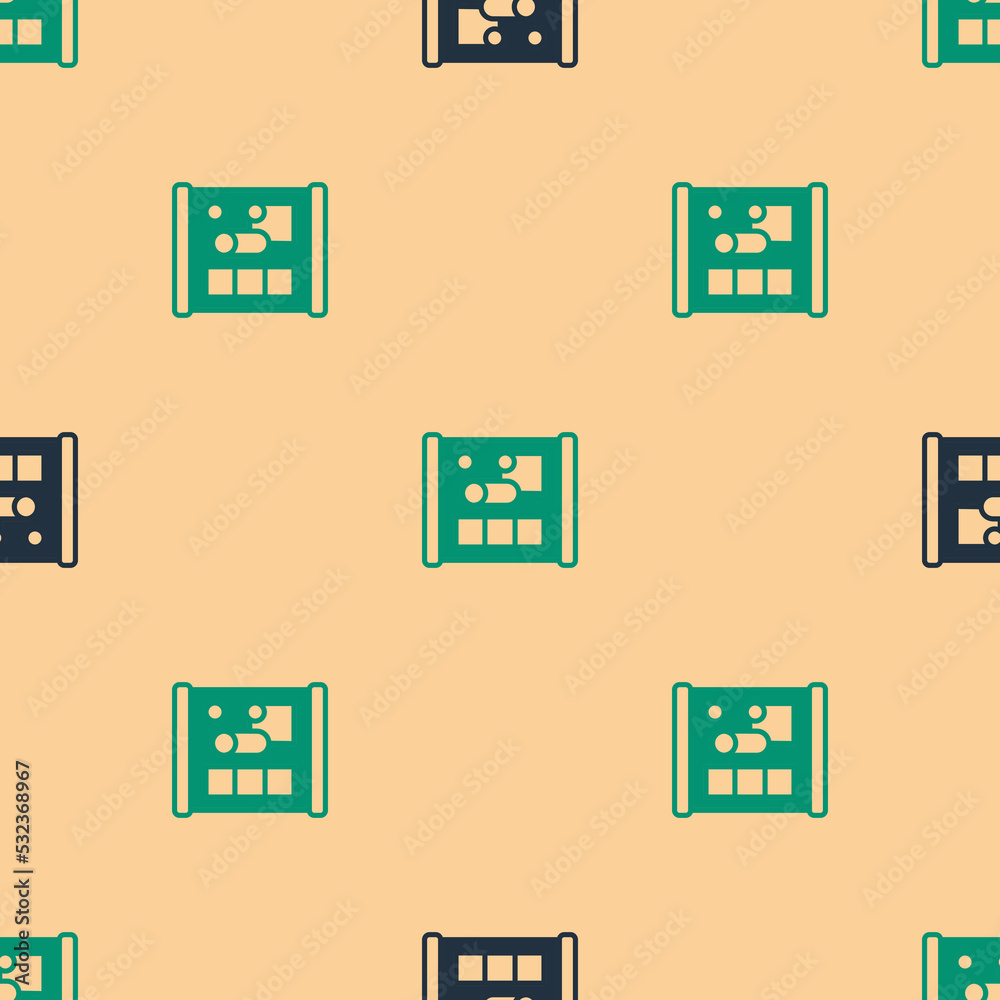 Green and black Graphing paper for engineering icon isolated seamless pattern on beige background. V