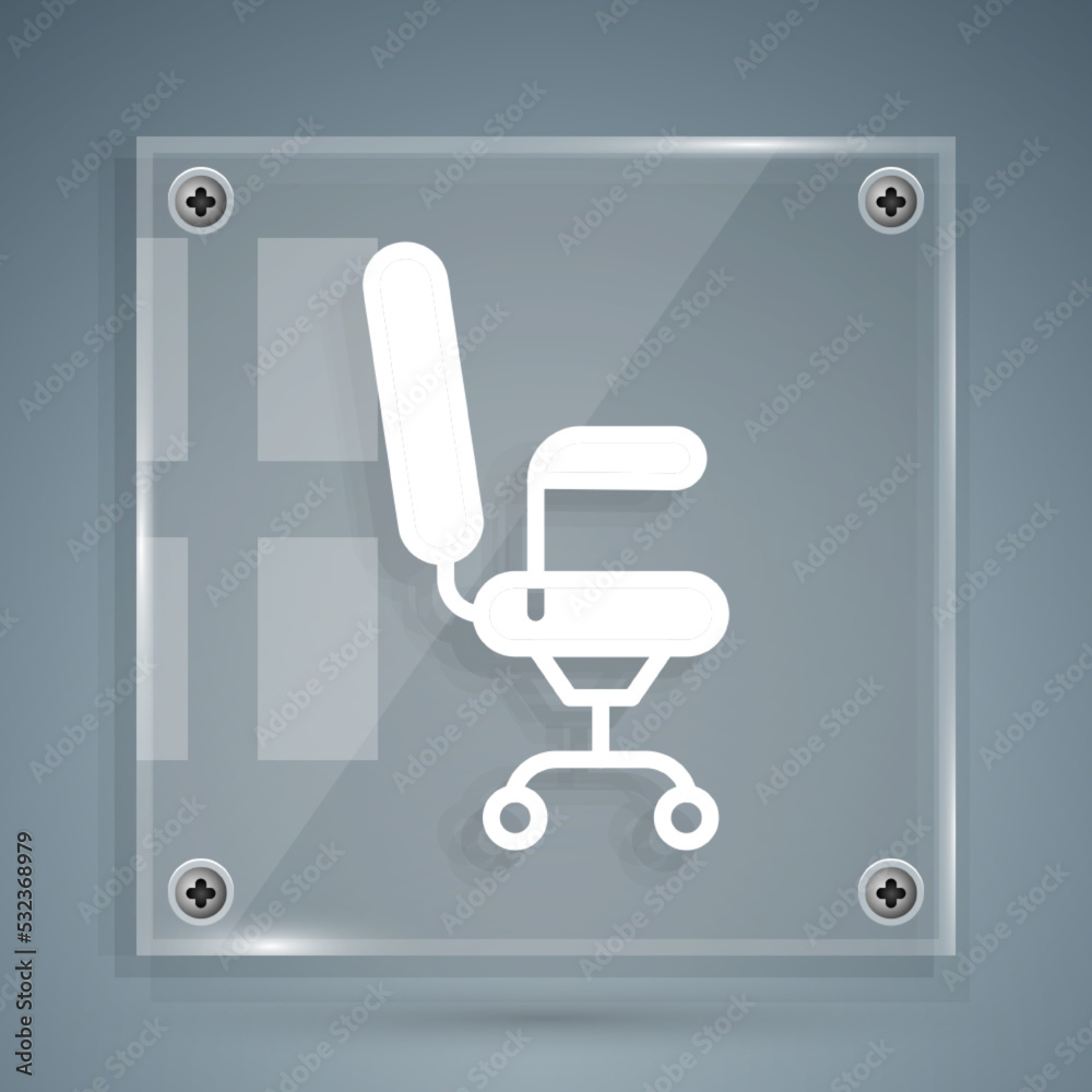 White Office chair icon isolated on grey background. Square glass panels. Vector