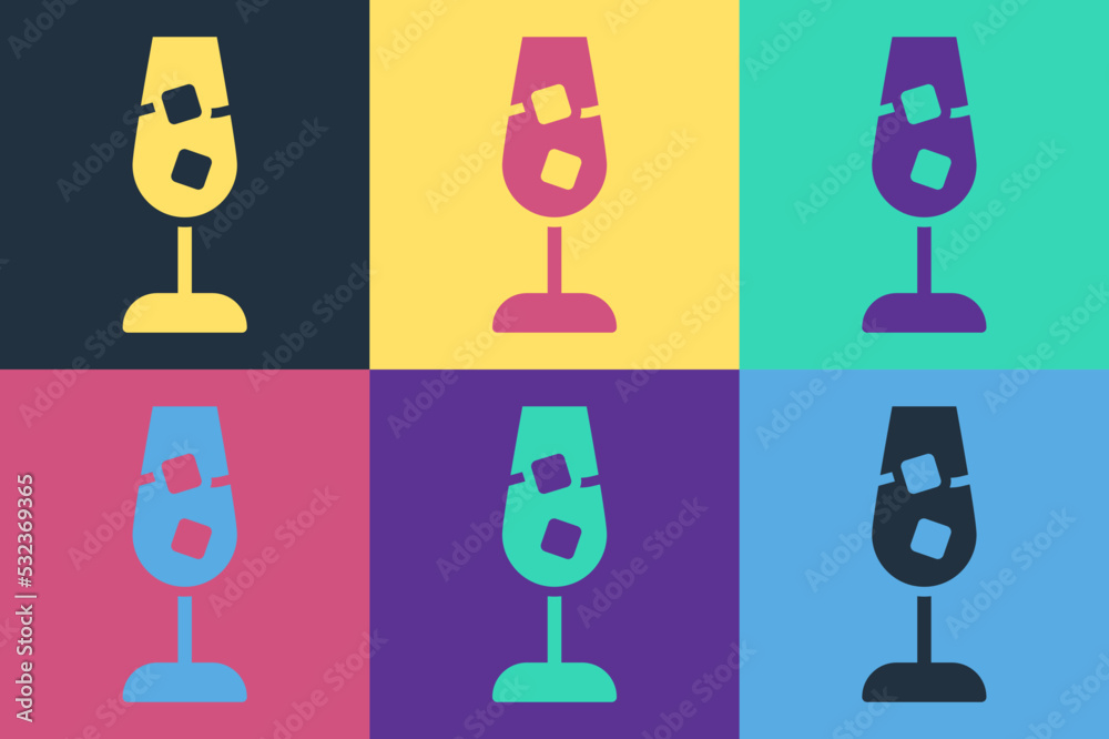 Pop art Wine glass icon isolated on color background. Wineglass sign. Vector