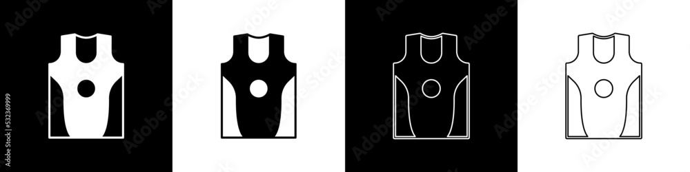 Set Boxing jersey and t-shirt icon isolated on black and white background. Vector