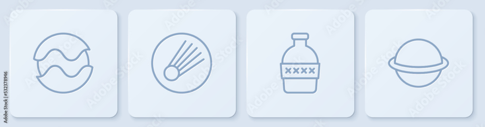 设定行星、水瓶、彗星和土星。白色方形按钮。矢量