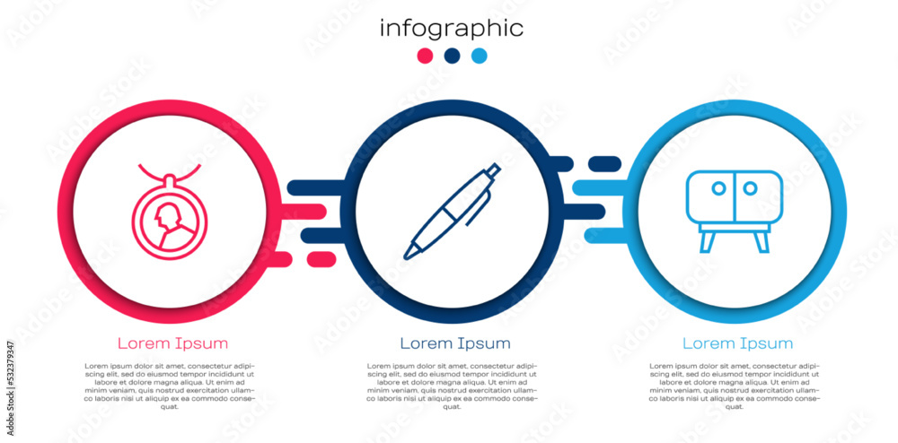 在项链、钢笔和电视台座上设置线锁。商业信息图模板。矢量