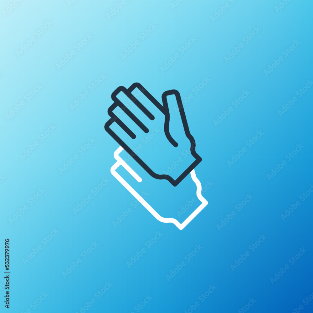 Line Rubber gloves icon isolated on blue background. Latex hand protection sign. Housework cleaning 