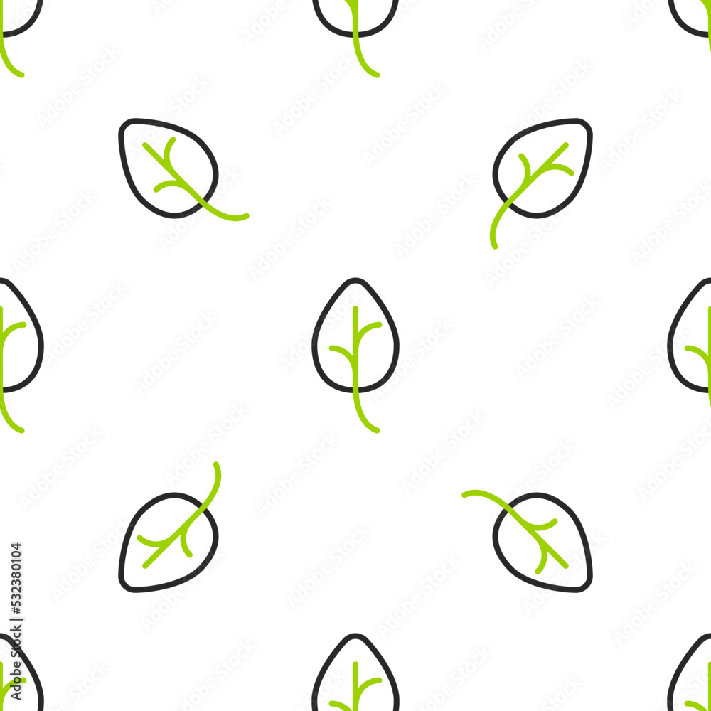 Line Leaf icon isolated seamless pattern on white background. Leaves sign. Fresh natural product sym