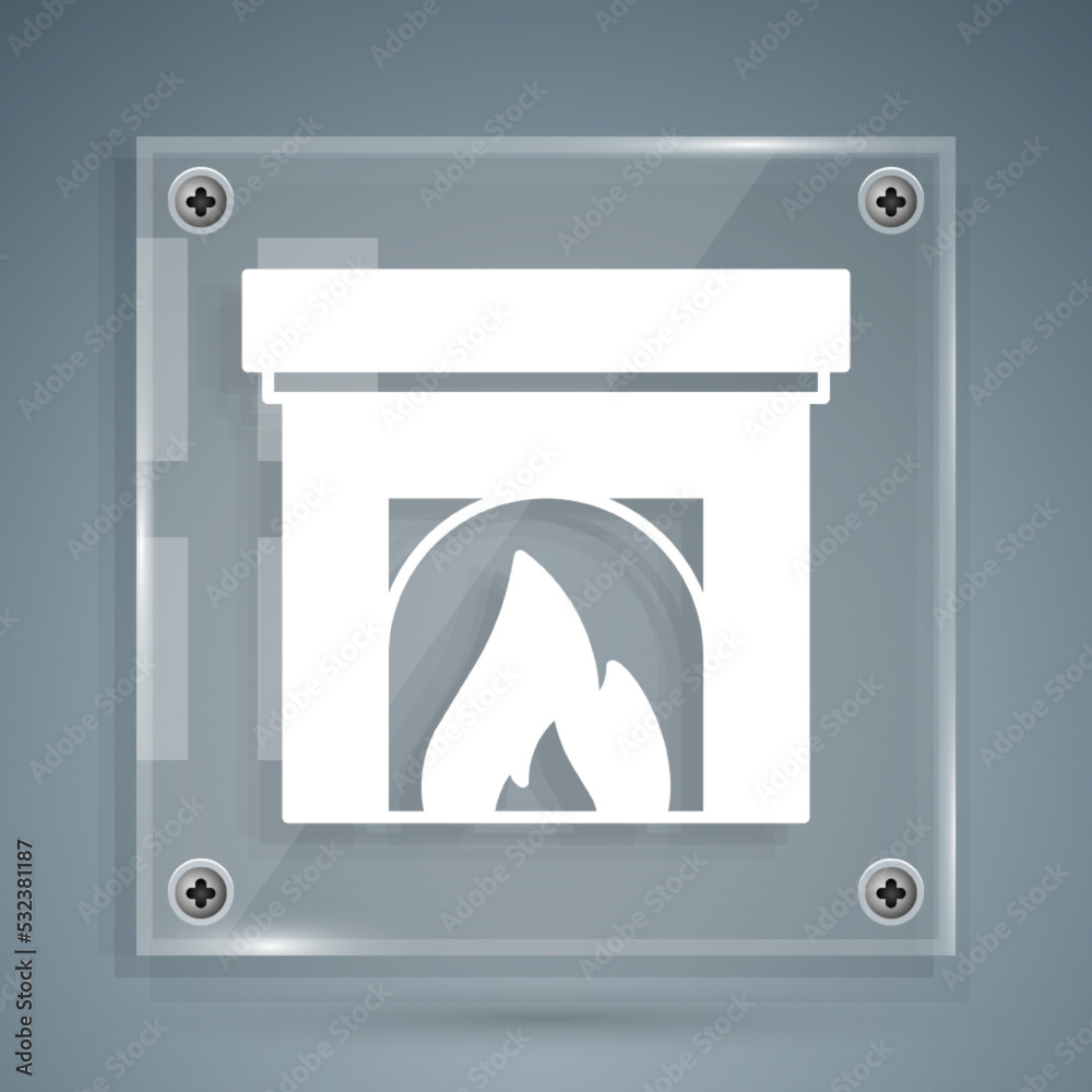 White Interior fireplace icon isolated on grey background. Square glass panels. Vector