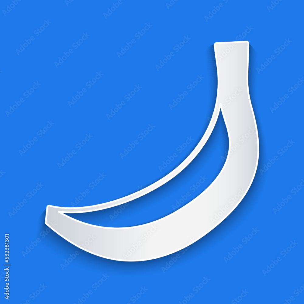 Paper cut Banana icon isolated on blue background. Paper art style. Vector