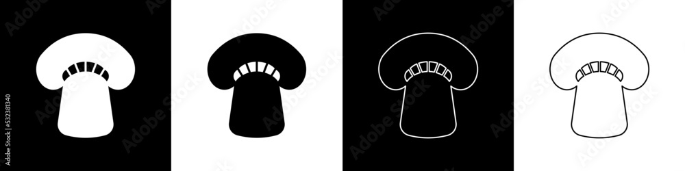 Set Mushroom icon isolated on black and white background. Vector