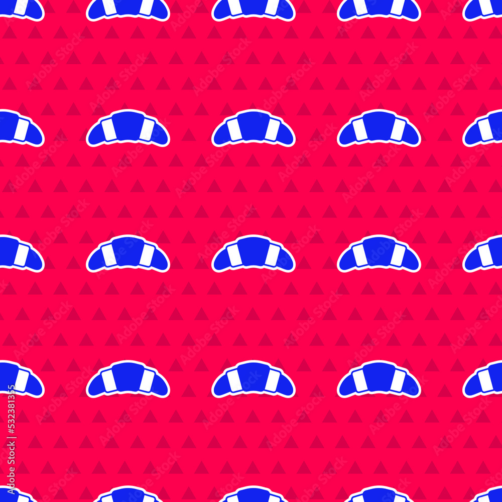 Blue Croissant icon isolated seamless pattern on red background. Vector