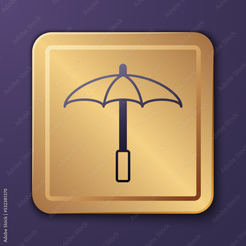 Purple Sun protective umbrella for beach icon isolated on purple background. Large parasol for outdo