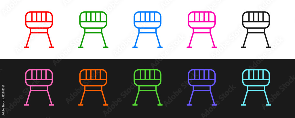 Set line Barbecue grill icon isolated on black and white background. BBQ grill party. Vector