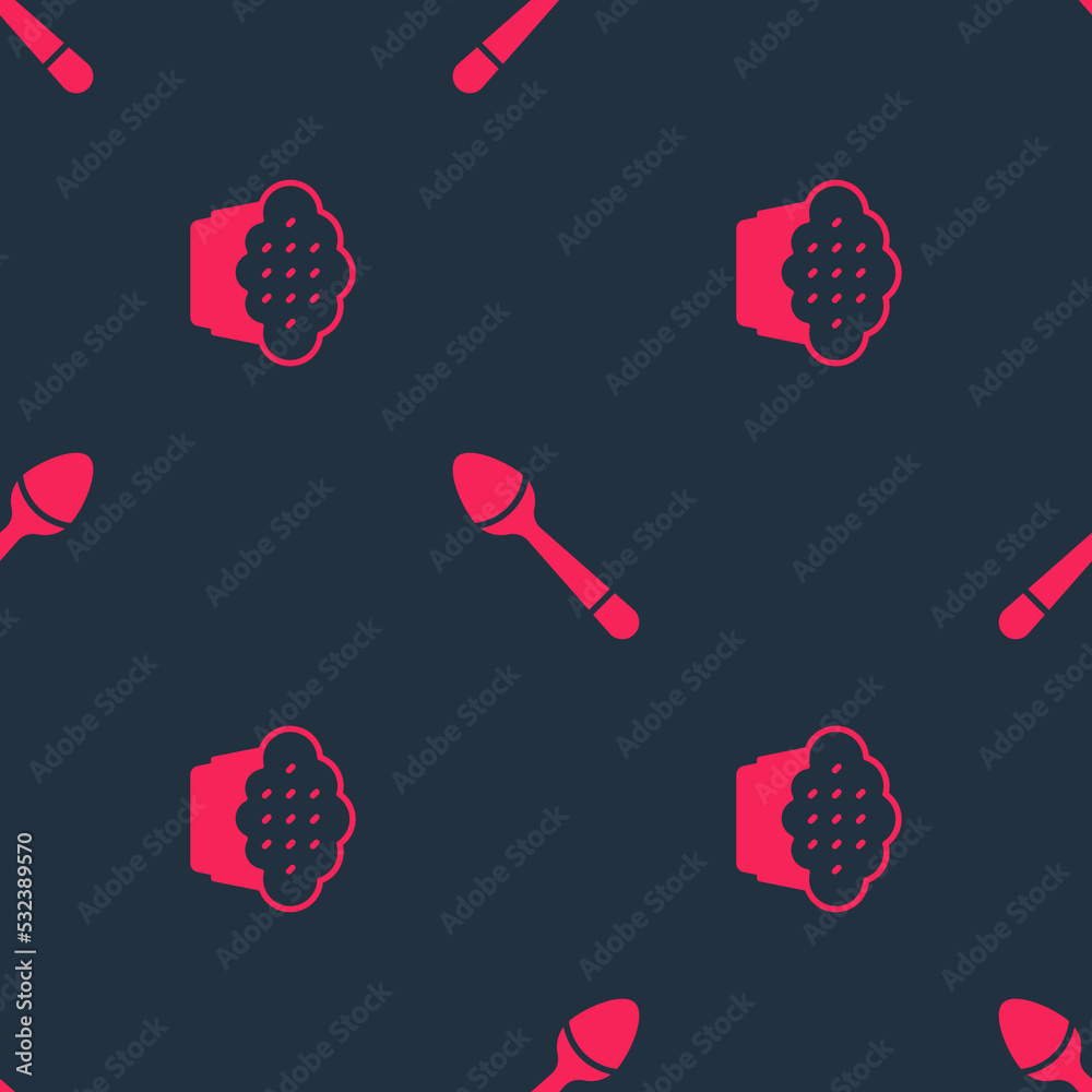 Set Muffin and Teaspoon on seamless pattern. Vector