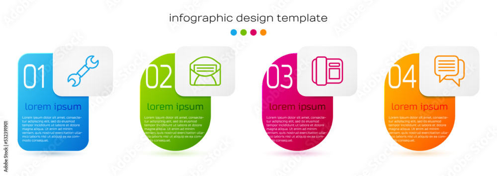 套装扳手，邮件和电子邮件，电话听筒和语音气泡聊天。商业信息图表