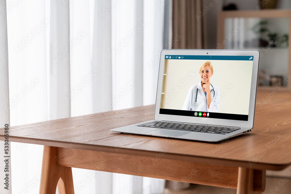 Doctor video call online by modish telemedicine software application for virtual meeting with patien