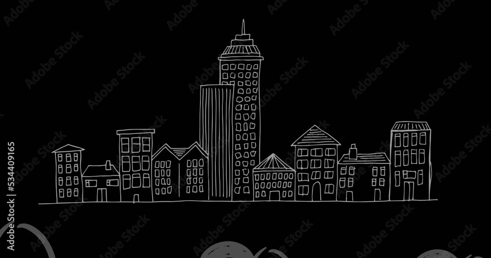 Image of houses and buildings over black background