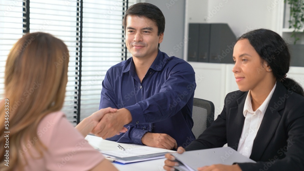 A new and competent female employee successfully interviewed. Newly graduated gets her first job aft