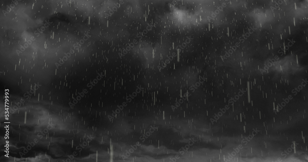 Image of heavy rain falling over stormy dark grey clouds