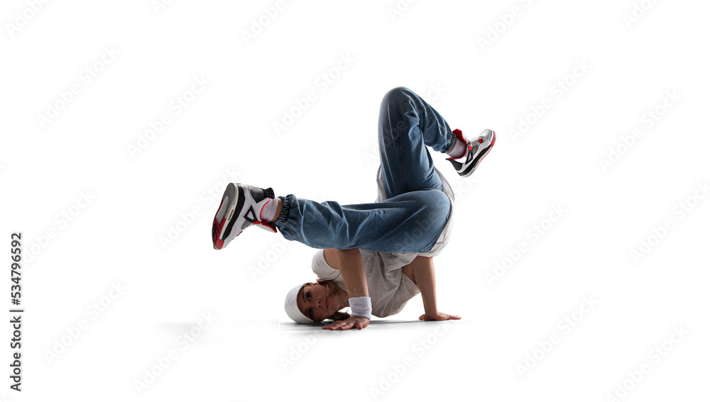 Street dancer girl  dance breakdance isolated on white