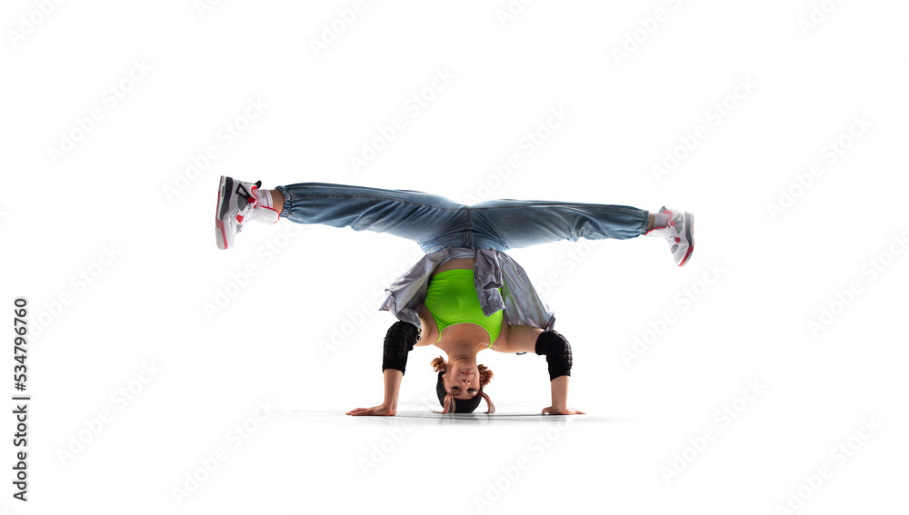 Street dancer girl  dance breakdance isolated on white