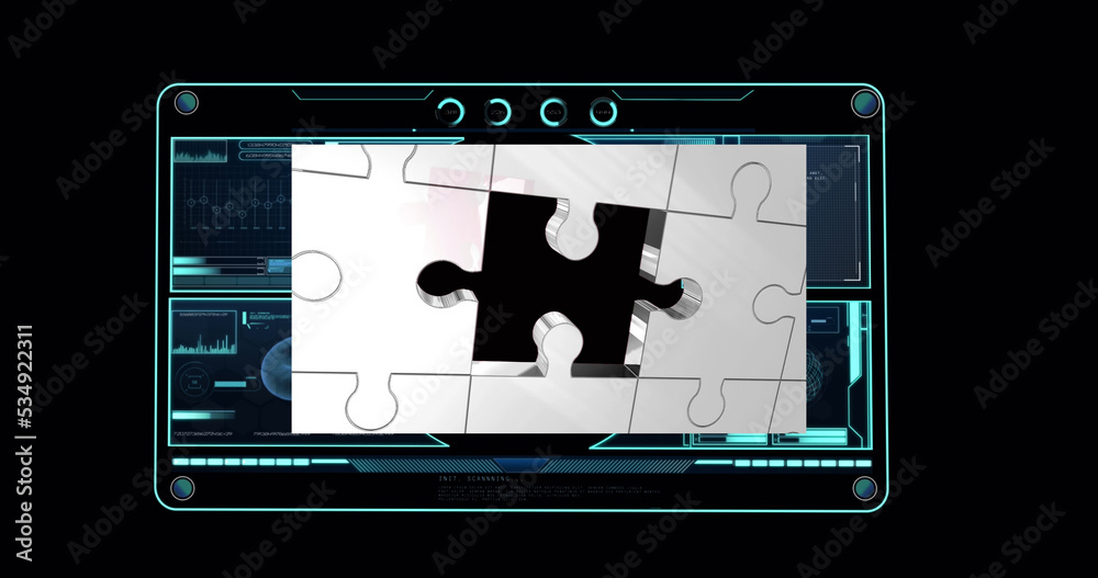 Image of data processing over puzzle