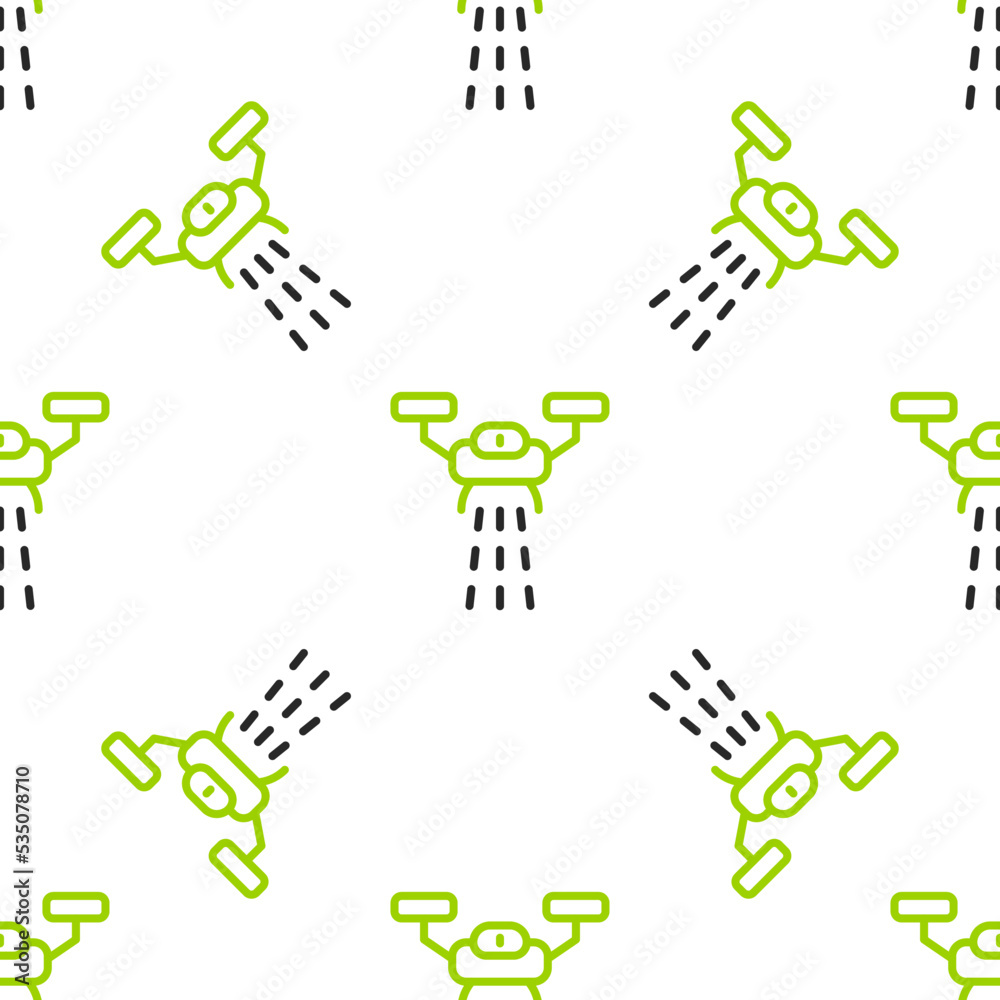 Line Smart farm with drone control for seed planning icon isolated无缝pattern on white backgro（带无人机控制的