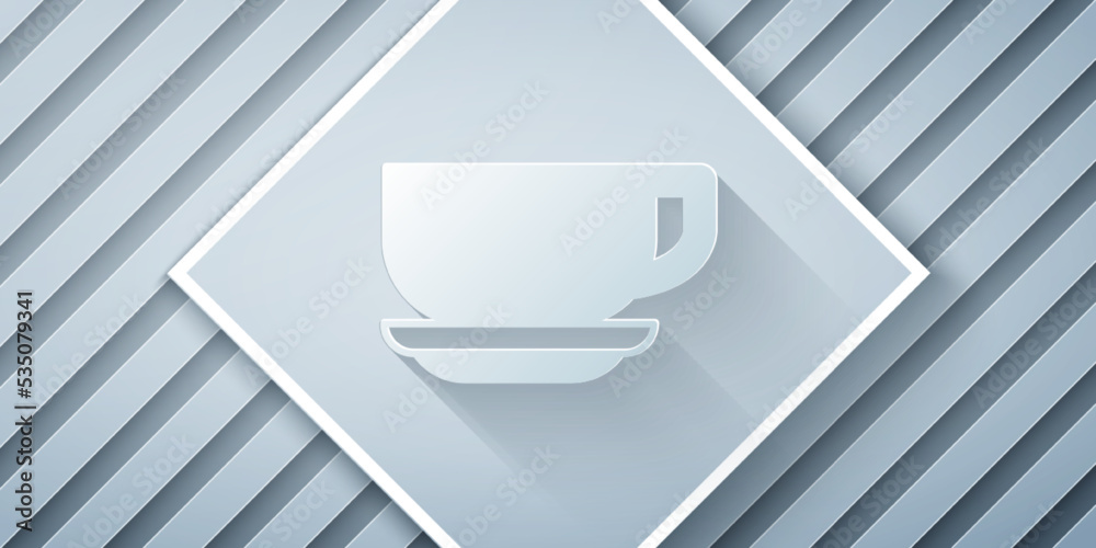 Paper cut Coffee cup icon isolated on grey background. Tea cup. Hot drink coffee. Paper art style. V