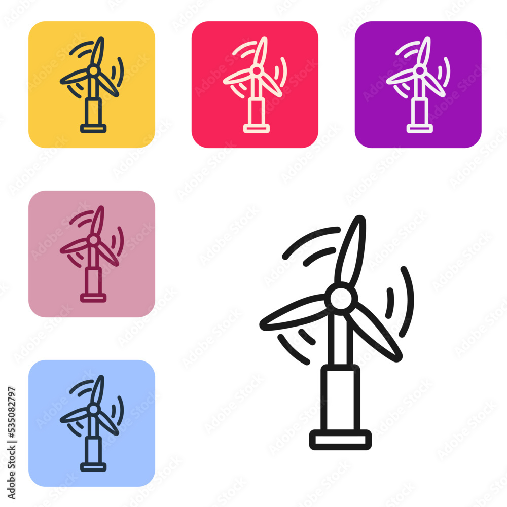 Black line Wind turbine icon isolated on white background. Wind generator sign. Windmill for electri